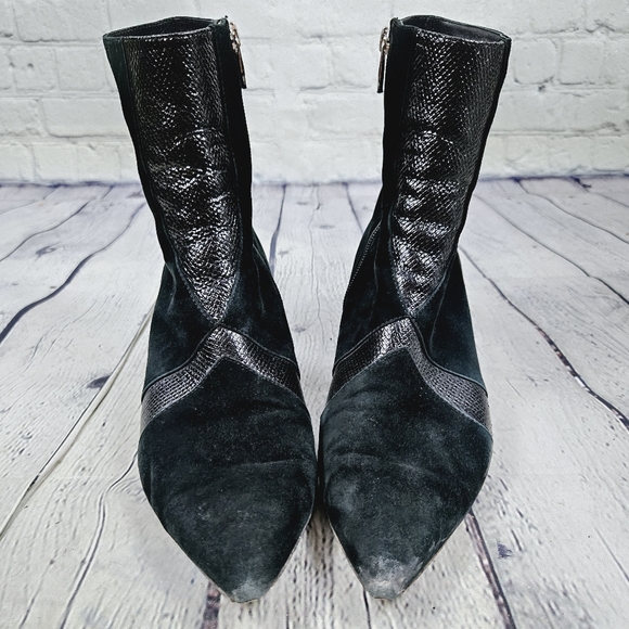 SIGERSON MORRISON | Zero suede & leather patchwork pointed toe ankle boots - Picture 3 of 13